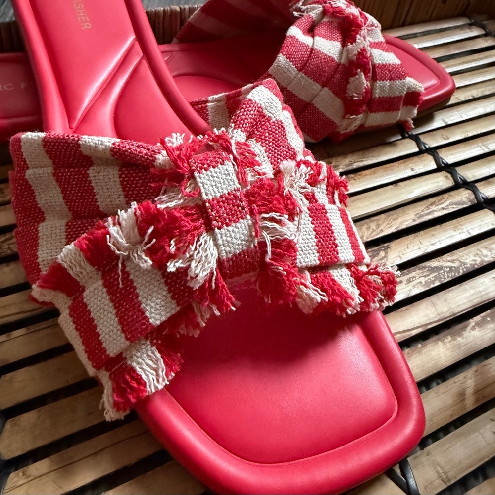 NEW! Marc Fisher Red & White Orbjt Knotted Slide Sandals Summer Chic Size 11